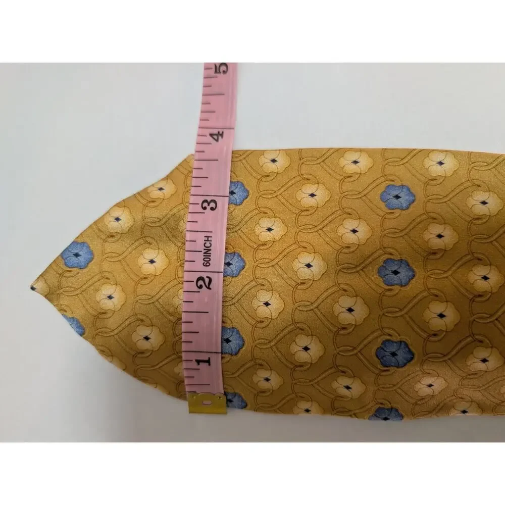 Jos. A. Bank NEW Men's 100% Silk Tie Yellow Blue Floral Pattern Made in Italy